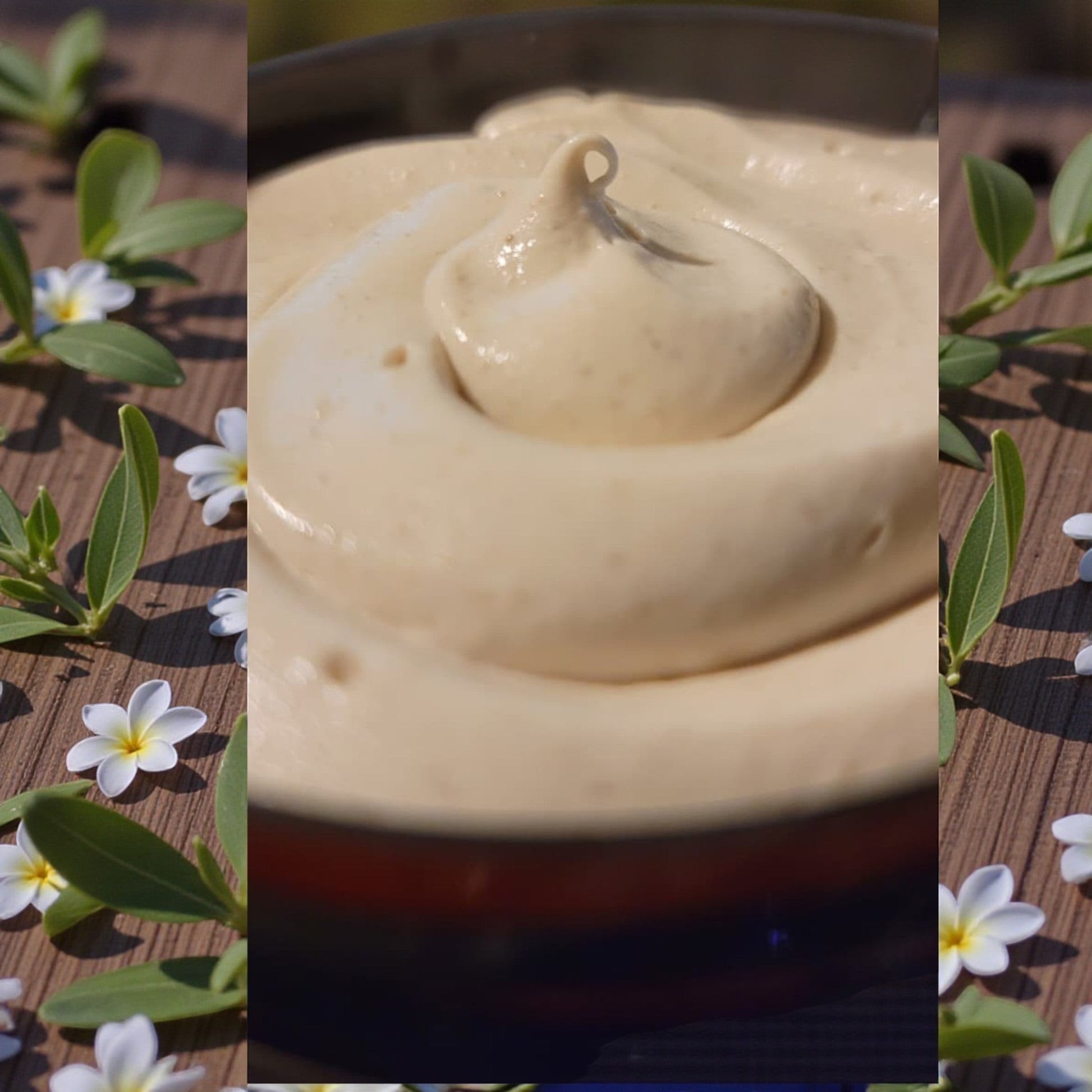 Haven Bliss Skincare Clove & Bay Body Cream in a jar, ivory whipped texture with a swirl on top.